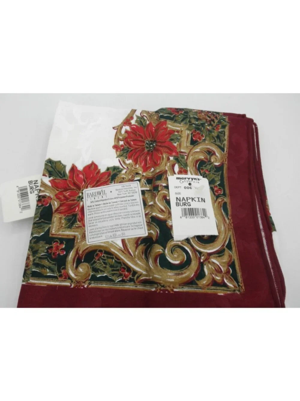Vintage Bardwil Linens Christmas Holiday Napkins Set of 4 Poinsettia 17 x 17